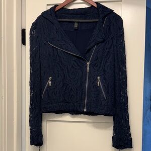 INC International Concepts Navy Lace Bomber Jacket